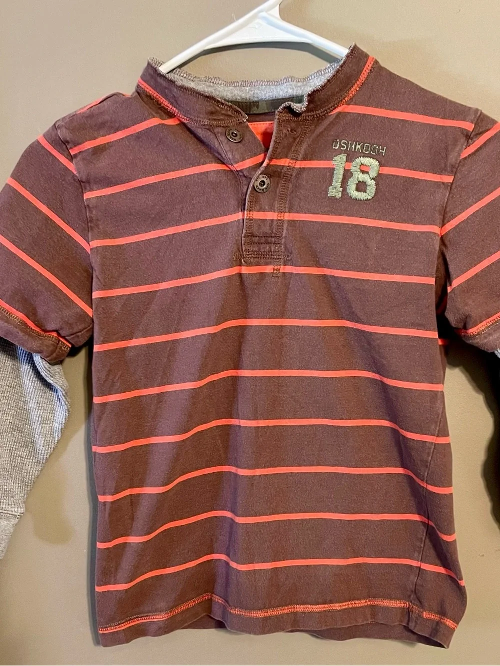 OshKosh B'gosh Brown & Coral Stripe Henley Shirt - Kids (Early 2000s)